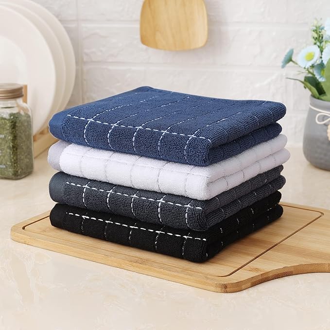 Homaxy 100% Cotton Terry Kitchen Towels(Multiple Colour, 13 x 28 inches), Checkered Designed, Soft and Super Absorbent Dish Towels, 6 Pack
