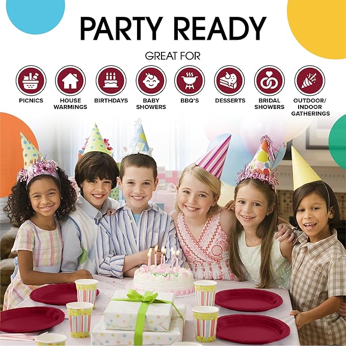 Exquisite Party Solids Burgundy Plastic Plates For Party Supplies 10" Burgundy Disposable Plates Heavy Duty 50 Pcs Plastic Dinnerware Sets Heavy Duty 350 GSM Disposable Dinnerware Set