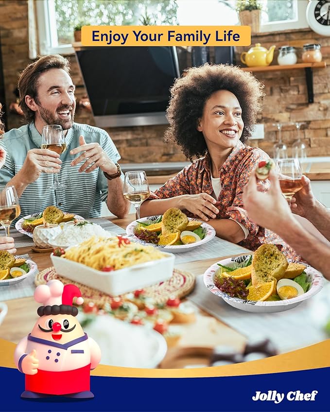 JOLLY CHEF 160 Count Paper Bowls 20 oz Soak Proof and Cut Proof Microwave Safe Heavy Duty Flower Printed Disposable Bowls Large for Dinner or Lunch