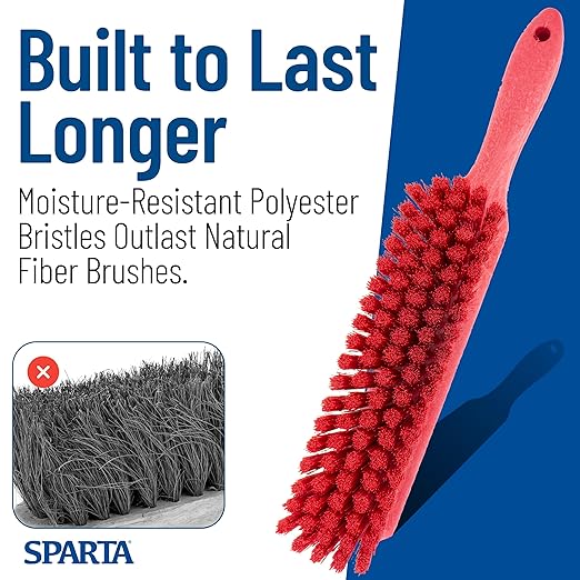 SPARTA 8 Inch Soft Counter Brush with Polyester Bristles and 5 Inch Handle, Color Coded Handheld Broom for Tables Countertops and Foodservice Surfaces, 13 Inch Overall Length, Red, Pack of 6