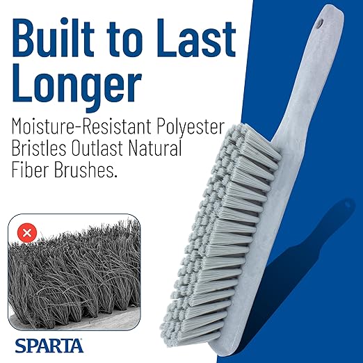 SPARTA 8 Inch Soft Counter Brush with Polyester Bristles and 5 Inch Handle, Color Coded Handheld Broom for Tables Countertops and Foodservice Surfaces, 13 Inch Overall Length, Gray, Pack of 6