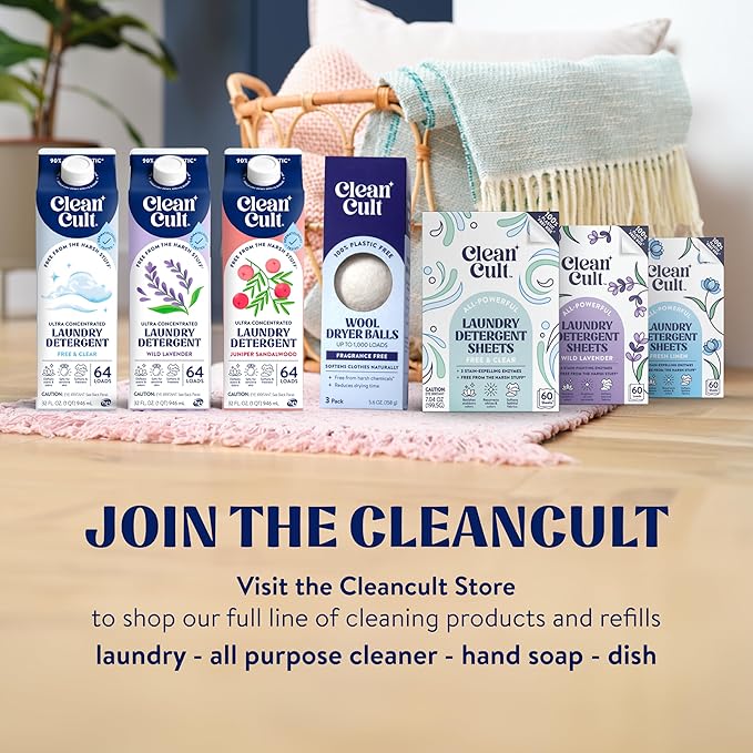 Cleancult Laundry Detergent Sheets - Resealable Box - 3 Stain Fighting Enzymes - Wild Lavender - 60 Loads - Free of Harsh Chemicals - No Mess - No Plastic Waste