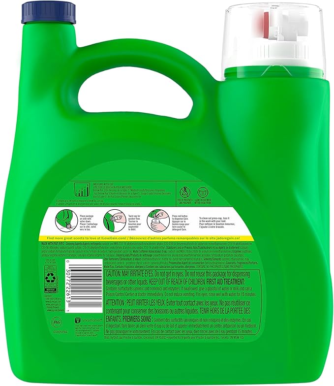Gain Liquid Laundry Detergent with Odor Defense, Waterfall Delight Scent, Laundry Soap For HE Washing Machines, 132 fl oz, 100 Loads (Packaging May Vary)