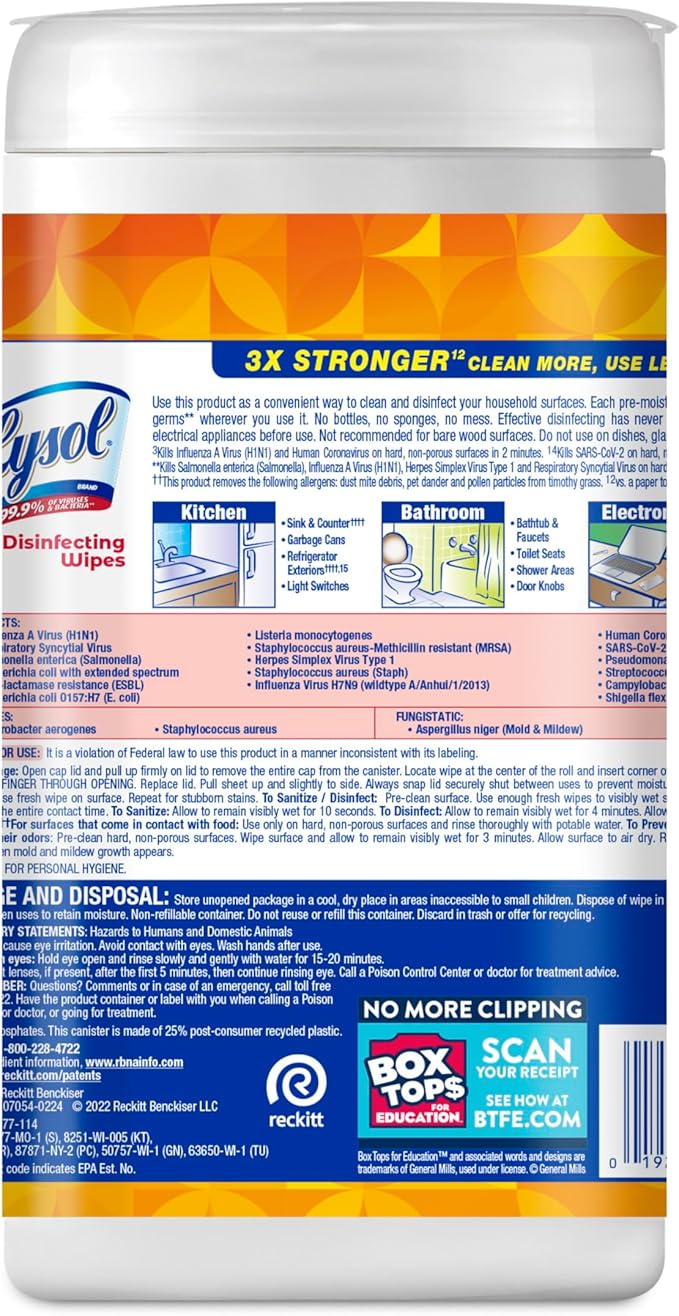 Lysol Disinfectant Wipes, Multi-Surface Cleaning Wipes, Dorm Room Essentials For Disinfecting and Cleaning, Mango & Hibiscus 80ct
