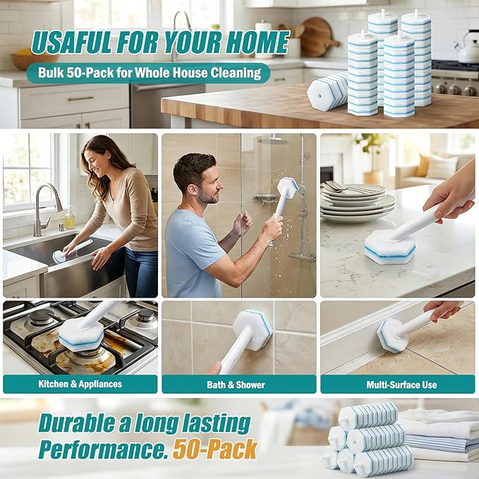 50 PCS Toilet Bowl Wand Refills, Disposable Toilet Brush Refills,Replacement Heads for Bathroom Washroom Cleaning Pads Compatible with Most Brushes Scrubbers Pack for Household Cleaning