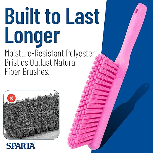 SPARTA 8 Inch Soft Counter Brush with Polyester Bristles and 5 Inch Handle, Color Coded Handheld Broom for Tables Countertops and Foodservice Surfaces, 13 Inch Overall Length, Pink, Pack of 6