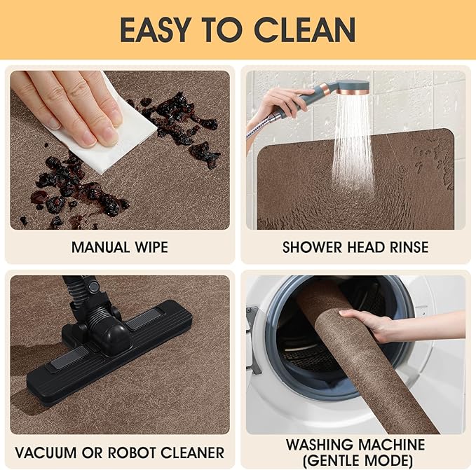 ACCUMTEK Non Slip Bath Mat, Thin Bathroom Rugs Fit Under Door, Quick Dry Bath Mats, Machine Washable Bath Rugs for Bathroom, Bathtub & Kitchen, Bathtub & Kitchen, Brown/Marble/24 x17