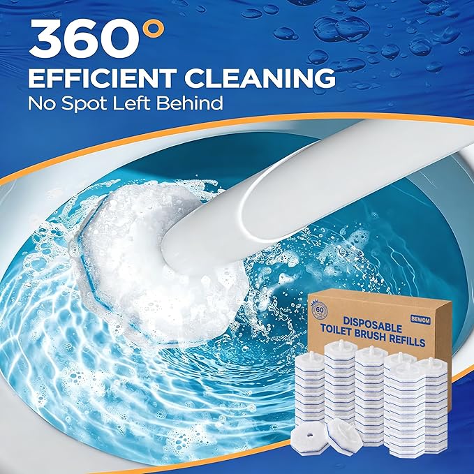 60 Count Toilet Bowl Cleaner Wand Refills Compatible with CLOROX, Disposable Toilet Brush Refills, Replacement Brush Heads for Cleaning System
