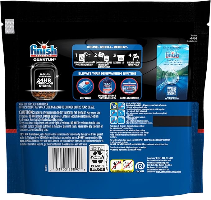 Finish Quantum Dishwasher Pods, No Pre-Rinse Dishwasher Detergent Soap Removes 24HR Dried-On Stain and Grease, Leaving a Virtually Spotless Shine, 14 Count