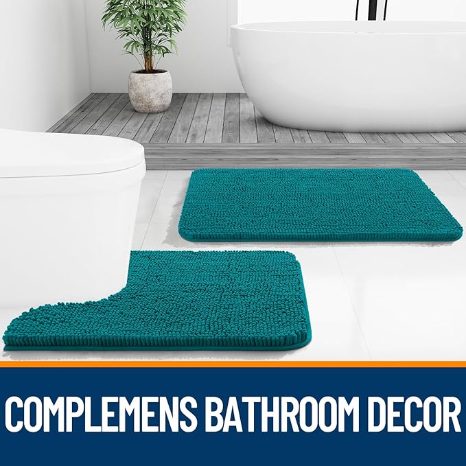 OLANLY Bathroom Rugs 36x24, Extra Soft Absorbent Chenille Bath Rugs, Rubber Backing Quick Dry, Machine Washable Bath Mats for Bathroom Floor, Tub and Shower, Home Decor Accessories, Deep Lake
