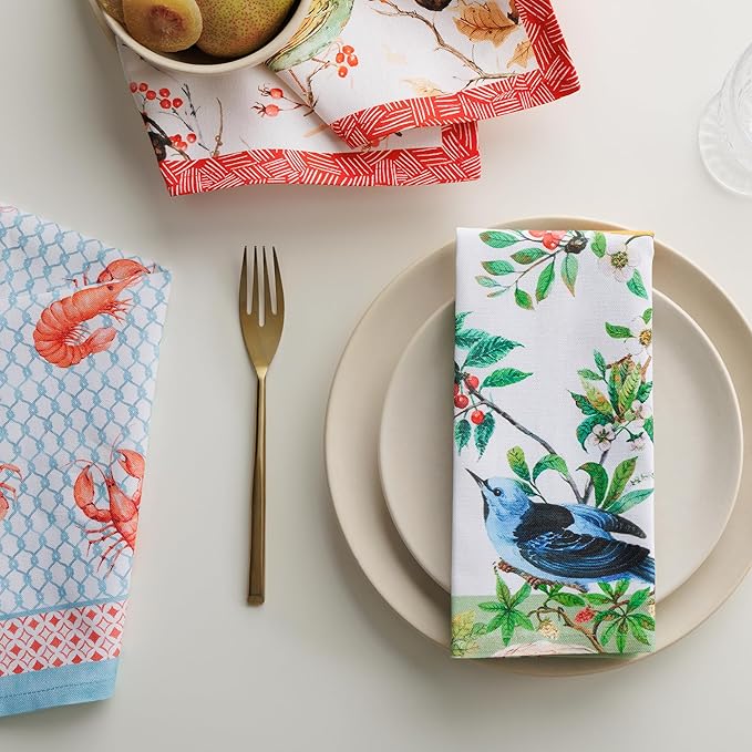Maison d' Hermine 100% Cotton Cloth Napkins Set of 4 Everyday Reusable Square Napkins Cloth Washable Dinner Party Wedding Restaurant Hotel Kitchen Spring Summer (Mesange, 18" x 18")