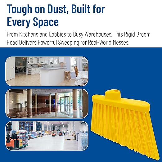 SPARTA Plastic Broom Head, Angled, Un-Flagged for Large Debris Indoor, Outdoor, Home, Restaurant, Lobby, Office, 12 Inches, Yellow, (Pack of 12)