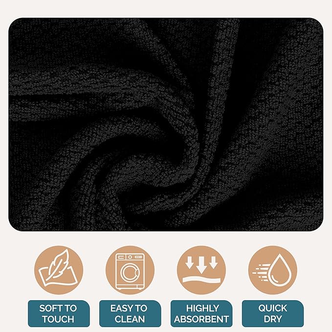 Casa Platino Kitchen Towel Set 8 Pc - 4 Dish Towels for Kitchen (16"x26") & 4 Dish Cloths (13"x13") - Absorbent, Quick Dry, Durable Cleaning Cloth & Hand Towels With Hanging Loop for Cleaning - Black.