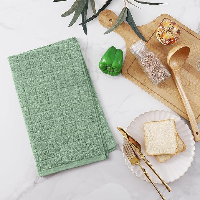 Homaxy Premium Cotton Kitchen Towels 16"x 28", Large Natural Ring Spun 390 GSM Dish Towels, Super Absorbent Terry Kitchen Hand Towels, Soft Tea Towels with Hanging Loop, Pure Grass Green, 8 Pack