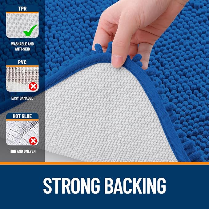OLANLY Bathroom Rugs 35x24, Extra Soft Absorbent Chenille Bath Rugs, Rubber Backing Quick Dry, Machine Washable Bath Mats for Bathroom Floor, Tub and Shower, Home Decor Accessories, Deep Navy Blue