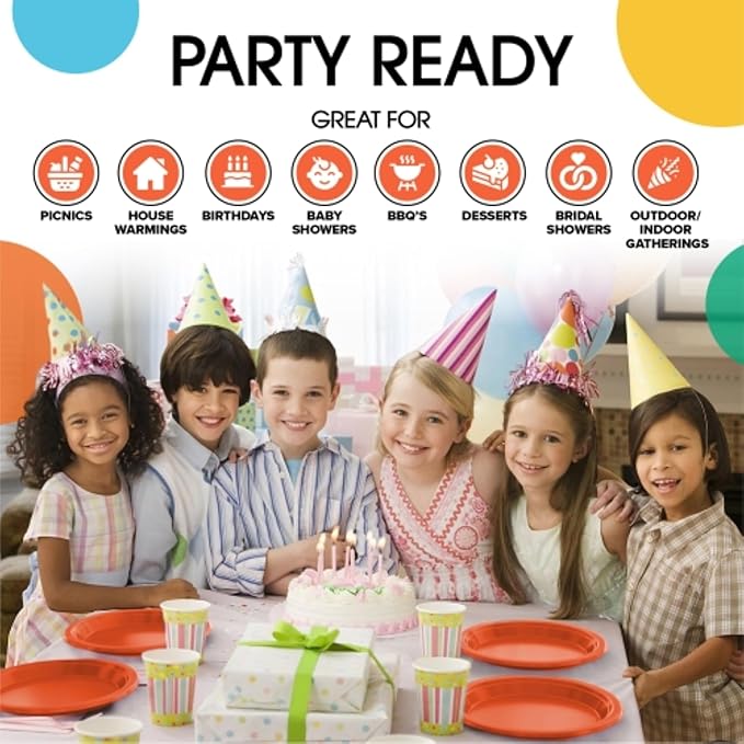Exquisite Party Solids Orange Plastic Plates For Party Supplies 9" Orange Disposable Plates Heavy Duty 50 Pcs Plastic Dinnerware Sets Heavy Duty 350 GSM Disposable Dinnerware Set