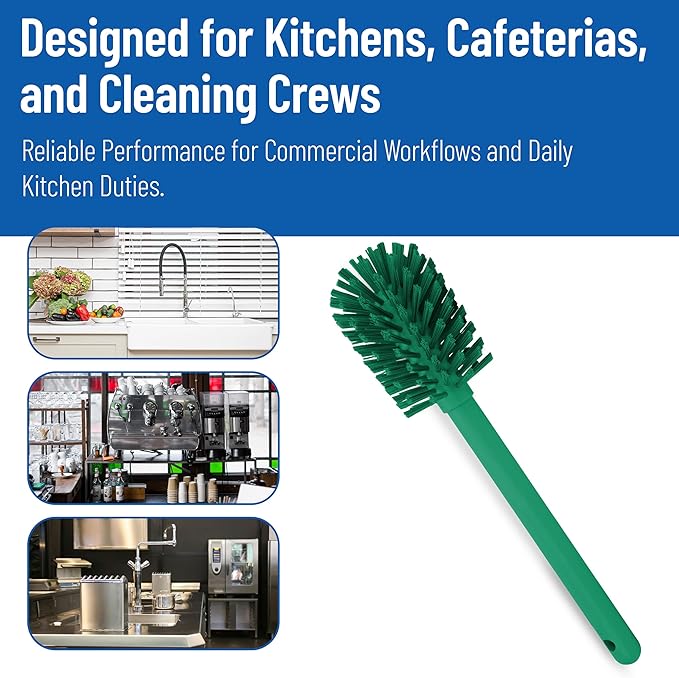 SPARTA 12 Inch Bottle Brush with Polyester Bristles and Plastic Handle, Color Coded, Large Round Head Cleaner for Bottles Jars and Food Service Equipment, Green