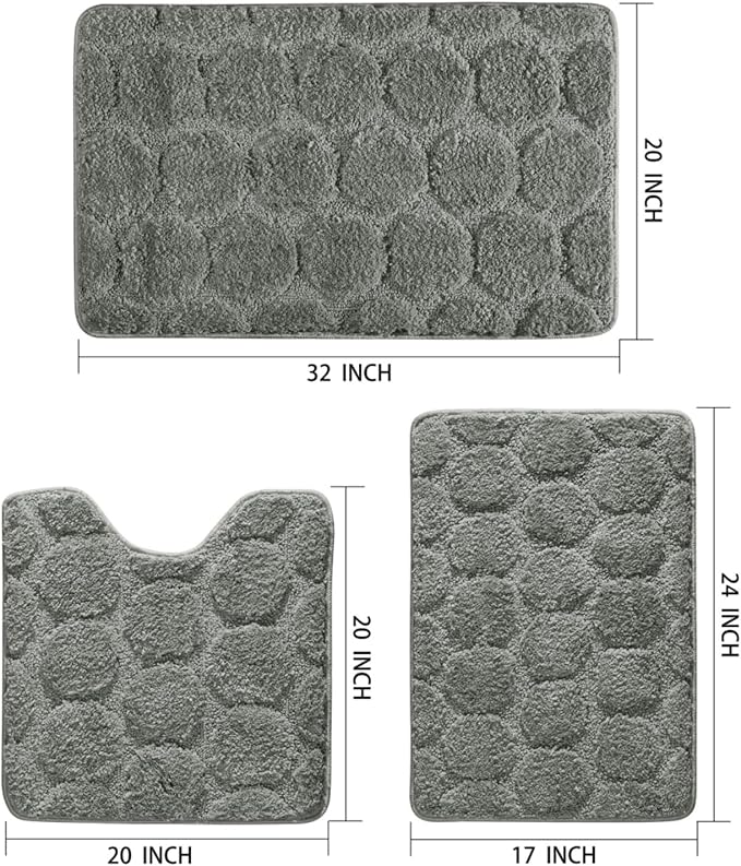 Bath Rugs Set 3 Pieces Bathroom Mat Soft Absorbent Plush Shaggy Soft Floor Non Slip Shower Bath Tub Machine Washable (Moss-Round, 20"x32"/20"x20"/17"x24")