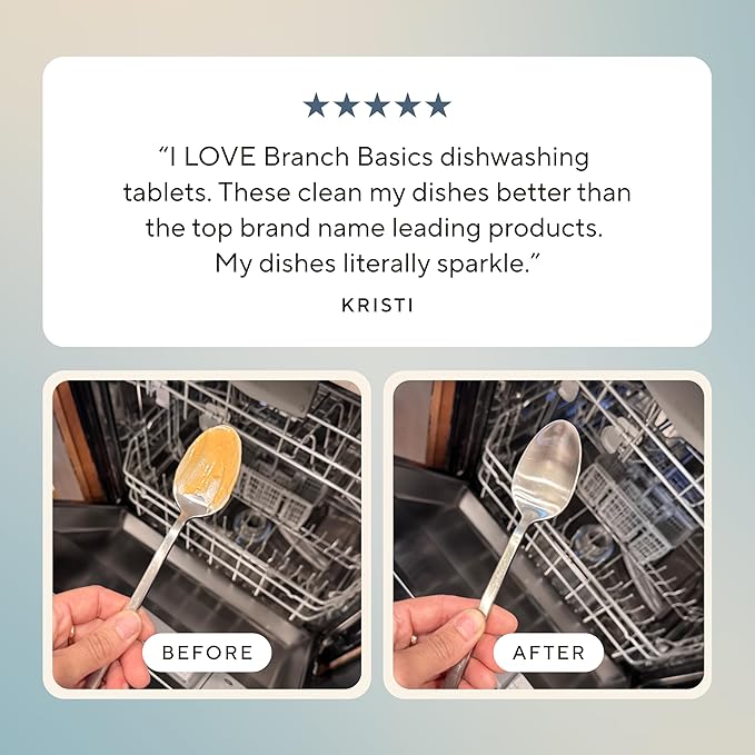 Branch Basics Dishwasher Tablets – 120 Ct | Plastic-Free, Fragrance-Free, Human-Safe | Delivers a Powerful Clean Without Harsh Chemicals (60 Count, Pack of 2)