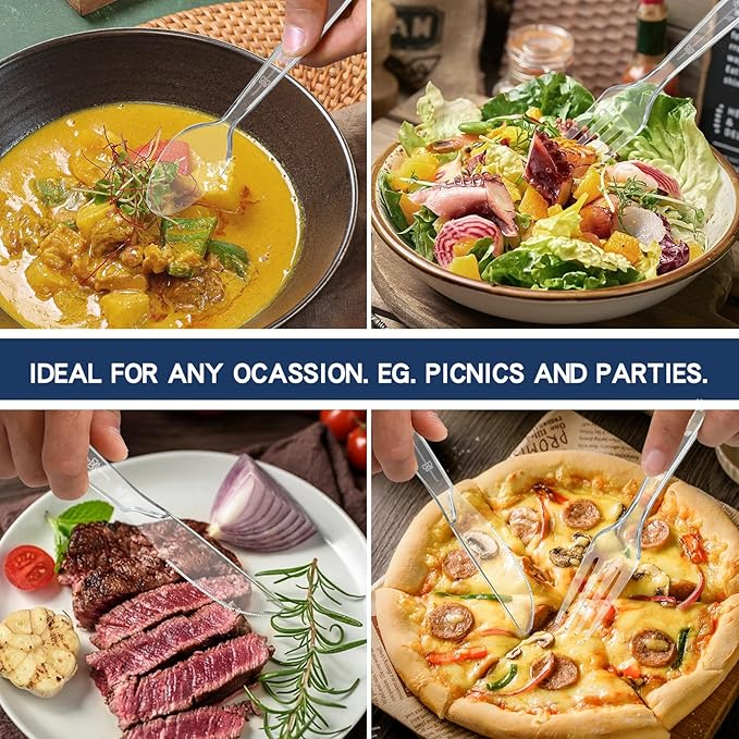 350pc Heavy Duty Plastic Silverware Set: 150 Forks/150 Spoons/50 Knives | Commercial Plastic Forks Spoons Knives BPA-Free & Temp-Resistant | Bulk Disposable for Party Catering Events