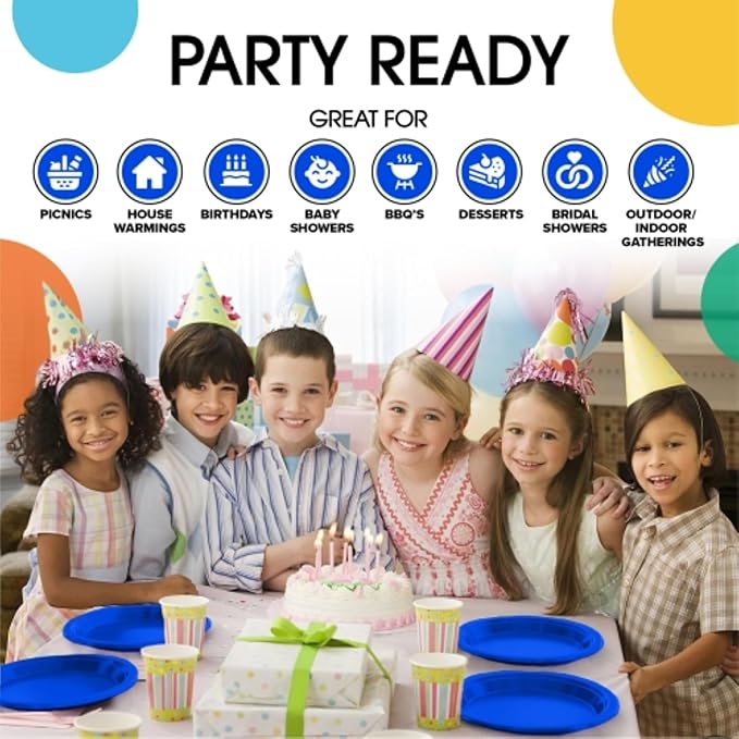 Exquisite Party Solids Dark Blue Plastic Plates For Party Supplies 9" Dark Blue Disposable Plates Heavy Duty 50 Pcs Plastic Dinnerware Sets Heavy Duty 350 GSM Disposable Dinnerware Set