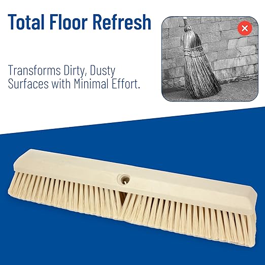 SPARTA Omni Sweep Plastic Push Broom Head, Heavy Duty, Industrial Broom With Color Code System For Outdoor, Indoor, Garage, Concrete, Patio, Kitchen, Bathroom, 18 Inches, Tan