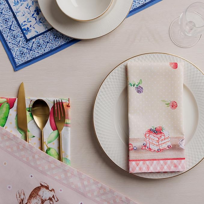 Maison d' Hermine 100% Cotton Cloth Napkins Set of 4 Everyday Reusable Square Napkins Cloth Washable Dinner Party Wedding Restaurant Hotel Kitchen Spring Summer (Icing on the Cake, 18" x 18")