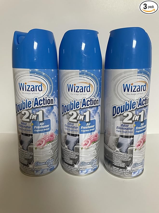 Wizard Double Action Smoke Odor Neutralizer & Air Freshener, Eliminates Smoke Smell & Odors, Freshens Air, Long-Lasting Scent; 3-Pack of 12oz Sprays clean linen