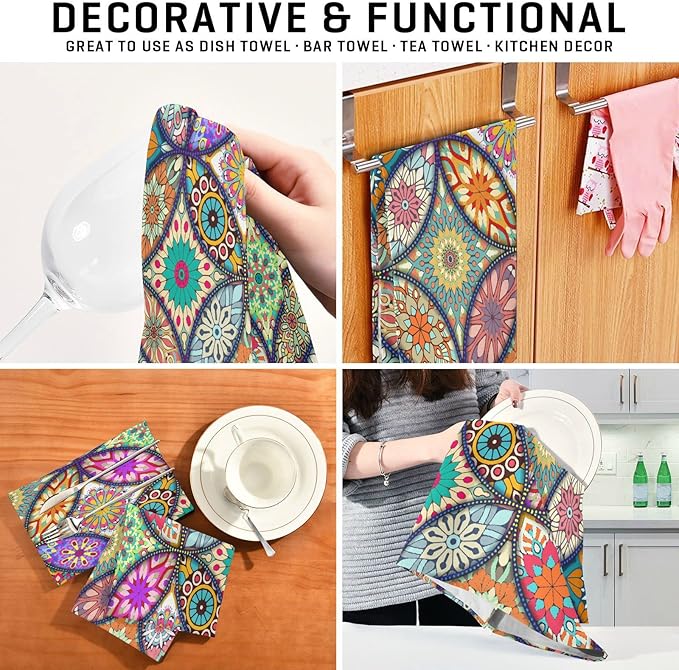 STAYTOP 1Pcs Boho Mandala Native Kitchen Dish Towel Set Baking Kitchen Towels Dishcloths Sets Fast Drying Kitchen Towels Tea Towels Gift Set for Drying Cleaning Cooking Baking