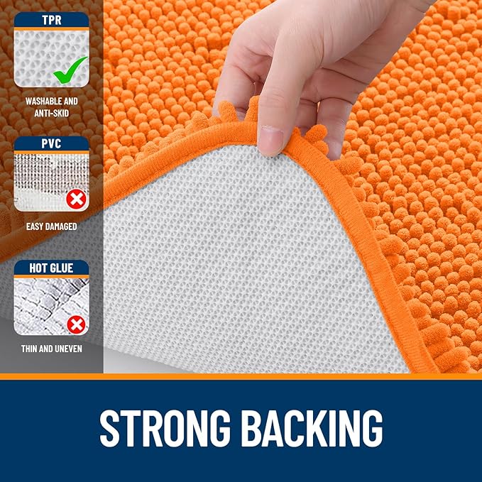OLANLY Large Bathroom Rugs 47x32, Extra Soft Absorbent Chenille Bath Rugs, Rubber Backing Quick Dry, Machine Washable Bath Mats for Bathroom Floor, Tub and Shower, Home Decor Accessories, Orange