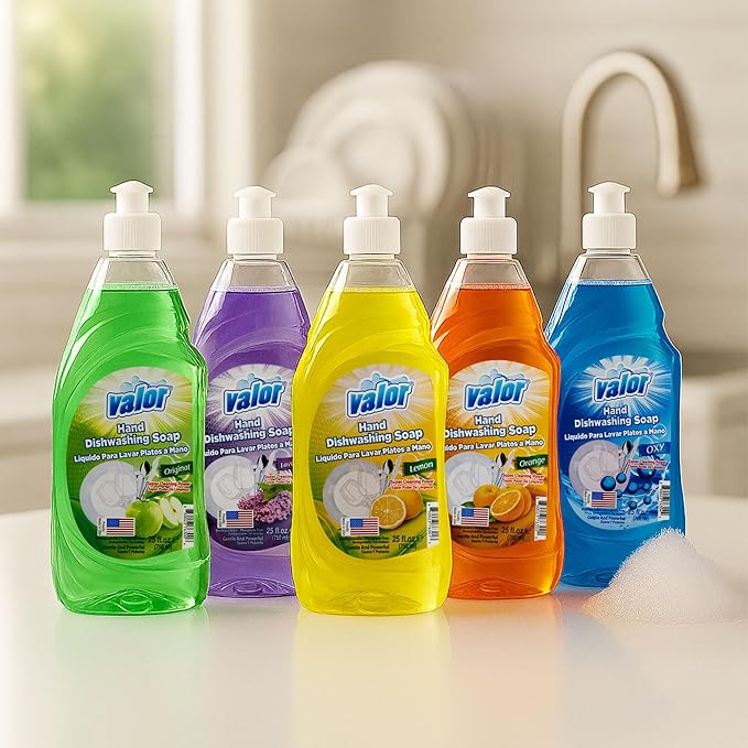 Valor Dishwashing Liquid, 25 fl oz – Dish Soap for Kitchen & Bathroom, Grease-Fighting, Gentle on Hands, Fast Rinse, Eco-Friendly Biodegradable Formula (25 fl oz (Pack of 12), Original)