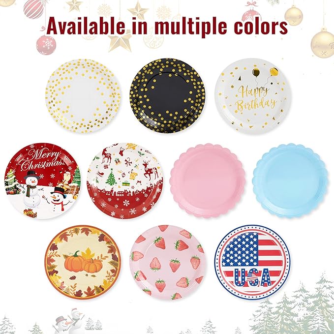 Fijinhom Christmas Paper Plates Set, 350 PCS Elk, Candy cane and Gifts Party Supplies, Disposable Dinnerware Set for 50 Guests, Paper Plates Napkins Cups for Christmas Eve
