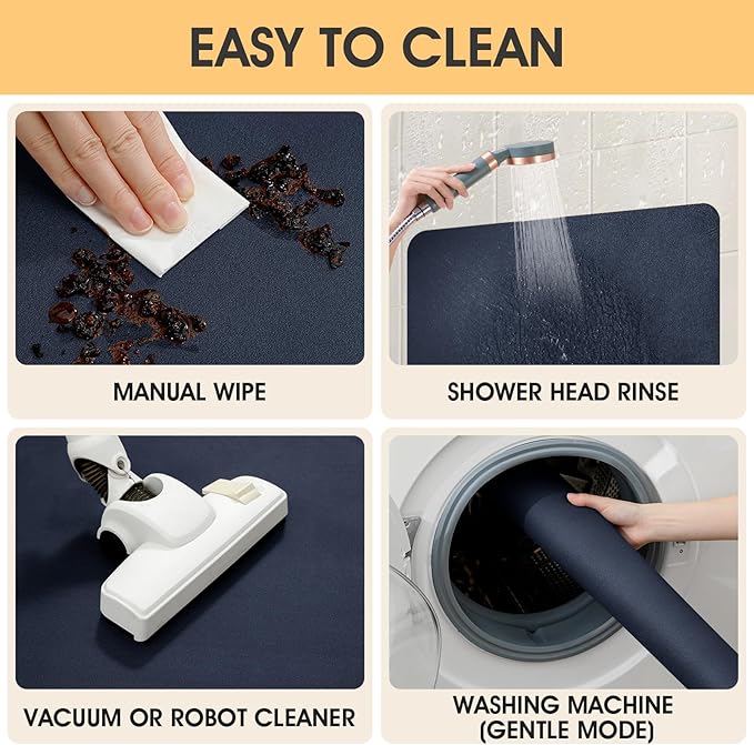 ACCUMTEK Non Slip Bath Mat, Thin Bathroom Rugs Fit Under Door, Quick Dry Bath Mats, Machine Washable Bath Rugs for Bathroom, Bathtub & Kitchen, Bathtub, Dark Blue/Solid/59 x20