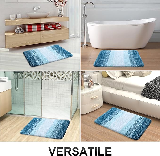 OLANLY Bathroom Rugs Sets 3 Piece, Soft Absorbent Microfiber Bath Mats and U-Shaped Contour Toilet Rug, Plush Shaggy Bath Mat Set for Bathroom (47"x20"+24"x16"+24"x20", Peacock Blue)