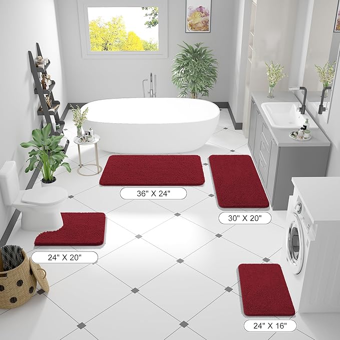 OLANLY Bathroom Runner Rugs 47x24, Extra Soft Absorbent Chenille Bath Rugs, Rubber Backing Quick Dry, Machine Washable Long Bath Mats for Bathroom Floor, Tub and Shower, Home Decor Accessories, Red