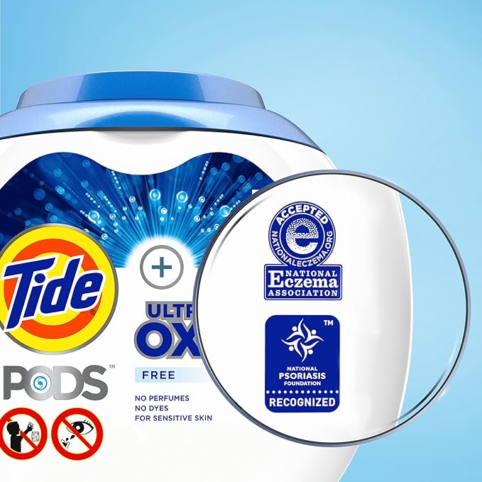 Tide PODS Ultra Oxi Free and Gentle Laundry Detergent Packs, 57 Count, Hypoallergenic Laundry Detergent Pods
