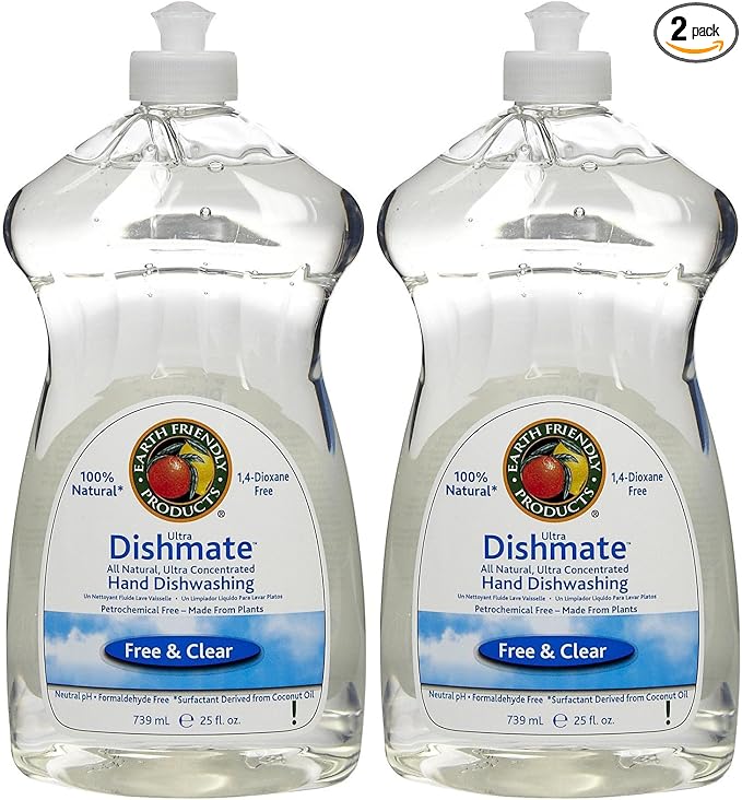 Earth Friendly Products Dishmate, Dishwashing Liquid, Free & Clear, 25 oz-2 pack