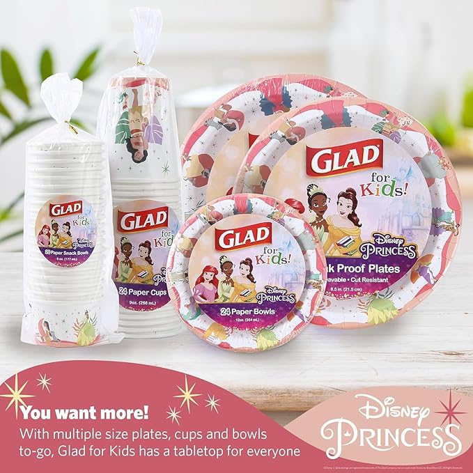 Glad for Kids Disney Princess Disposable Paper Plates, Magic is in All of Us - Heavy Duty, Soak Proof, Microwavable, Kid-Friendly Snack Plates for Everyday Use, 10 Inch, 20 Count - 10 Pack