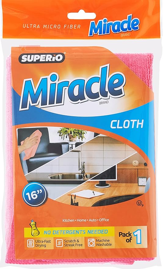 Superio Pink Microfiber Cleaning Cloth for Cars, Kitchen, Bathroom 16x16 Miracle Cloth, Lint Free Rags for Cleaning House, Washable Reusable, No Detergents Needed, Scratch & Streak Free, 2 Pack