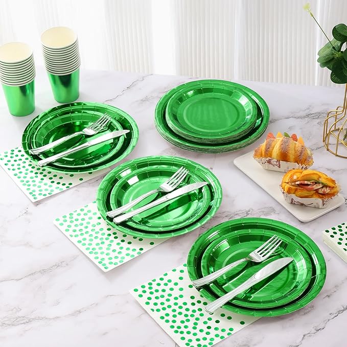 Green Party Decorations, 168 Pcs Green Paper Plates and Napkins Party Supplies, Birthday Plates Serve 24, for Birthday Baby Shower Graduation Father's Day