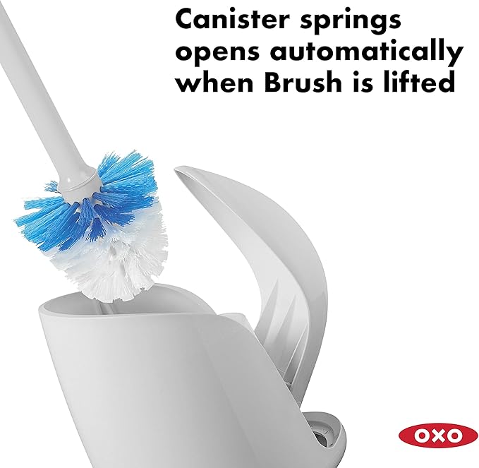 OXO Good Grips Set Toilet Brush & Plunger Combo, White and Good Grips Compact Toilet Brush & Canister - Gray