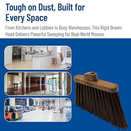 SPARTA Plastic Broom Head, Angled, Un-Flagged for Large Debris Indoor, Outdoor, Home, Restaurant, Lobby, Office, 12 Inches, Brown, (Pack of 12)