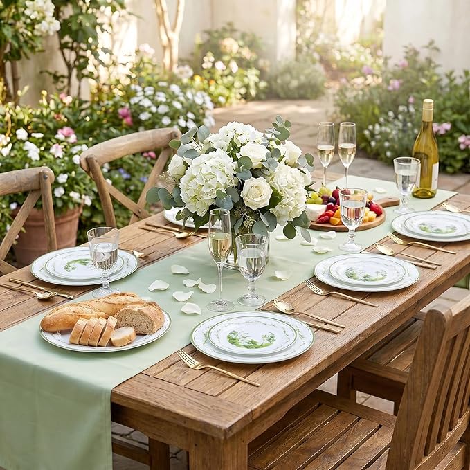 30Pcs White and Clear Plastic Plates - White Lily of the Valley Plates Disposable Heavy Duty,Perfect for Weddings, Tea Parties, Holidays - 10.25" Dinner & 7.5" Dessert Plastic Plate
