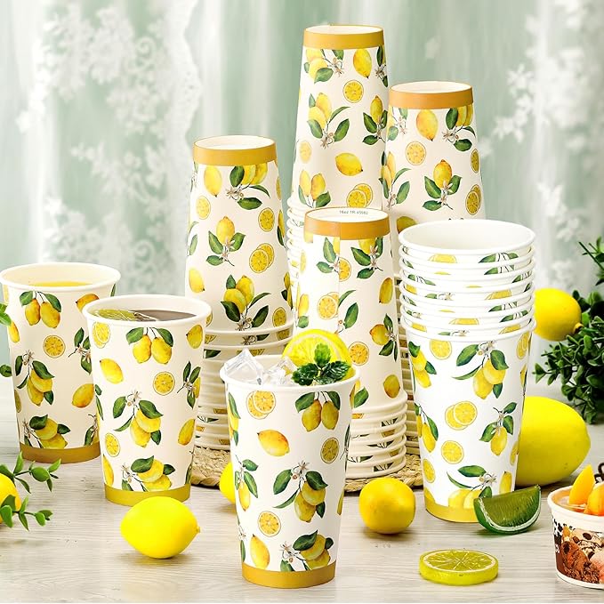 Umigy 100 Pcs Lemonade Paper Cups Disposable Lemonade Stand Cups Bathroom Mouthwash Drinking Disposable Cups for Summer Party Picnics Barbecues Traveling Hot Cold Beverage Water Juice (16 oz)