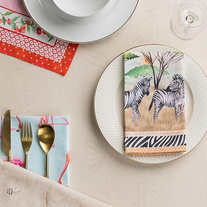 Maison d' Hermine 100% Cotton Cloth Napkins Set of 4 Everyday Reusable Square Napkins Cloth Washable Dinner Party Wedding Restaurant Hotel Kitchen Spring Summer (Zebra Life, 18" x 18")