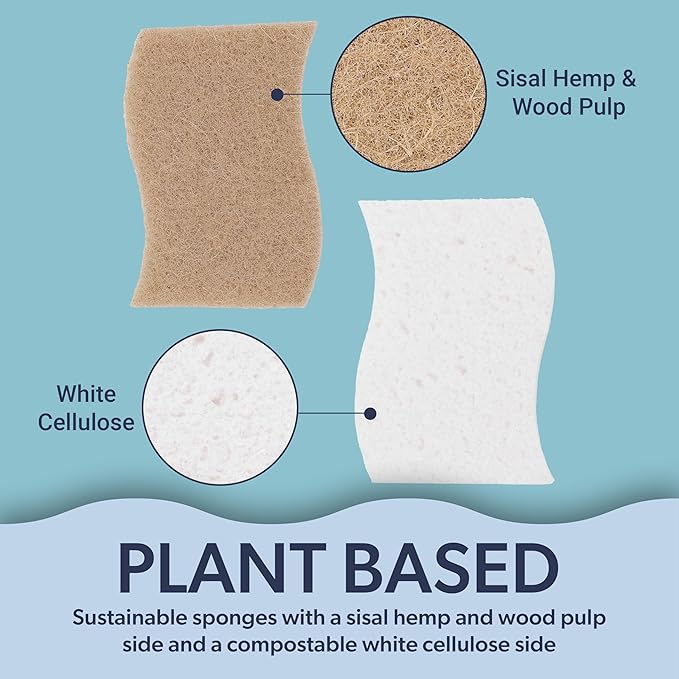 happimess WPE2000A-24SET Natural Plant Based Non-Scratch Sisal Hemp/Cellulose Scrubbing Dish Sponge, Cleaning Sponge for Dishes, Bathroom, Household, Beige/White (Set of 24)