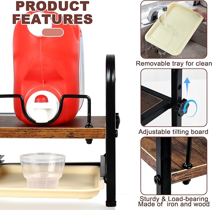 Laundry Detergent Holder & Laundry Detergent Soap Dispenser - Liquid Laundry Detergent Organizer with Drip Tray & Adjustable Tilting Board, for Laundry Room Organization and Storage,Black