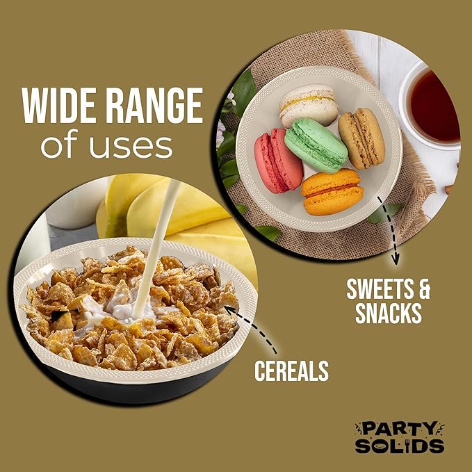 Party Solids 12 Oz Ivory Plastic Bowls Disposable Bowls for Hot Food Soup 50 Pcs - For Soup, Salad, Cereal, Desserts & Party Supplies