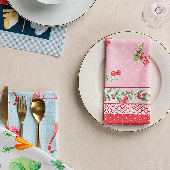 Maison d' Hermine 100% Cotton Cloth Napkins Set of 4 Everyday Reusable Square Napkins Cloth Washable Dinner Party Wedding Restaurant Hotel Kitchen Spring Summer (Pink Cherries, 18" x 18")