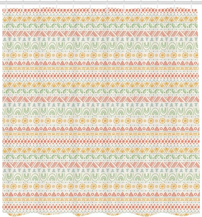 Ambesonne Striped Shower Curtain, Folk Soft Pastel Color Aztec Backdrop Round Shapes Triangles Mexican Print, Cloth Fabric Bathroom Decor Set with Hooks, 69" W x 84" L, Multicolor